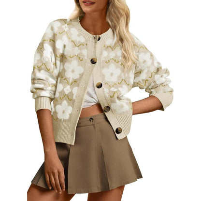 Zevane Vintage Floral Print Knit Cardigan