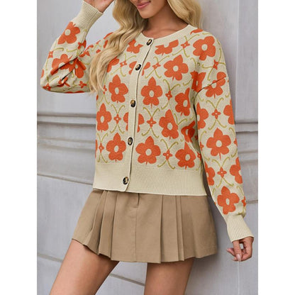 Zevane Vintage Floral Print Knit Cardigan