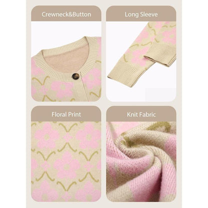 Zevane Vintage Floral Print Knit Cardigan